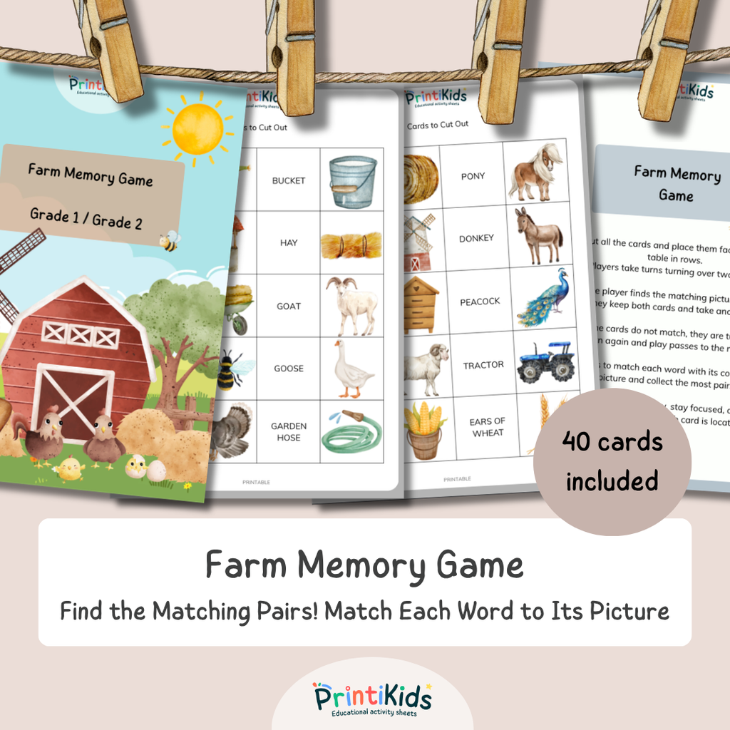 Farm Memory Game – Reading & Vocabulary Activity for Grade 1–2