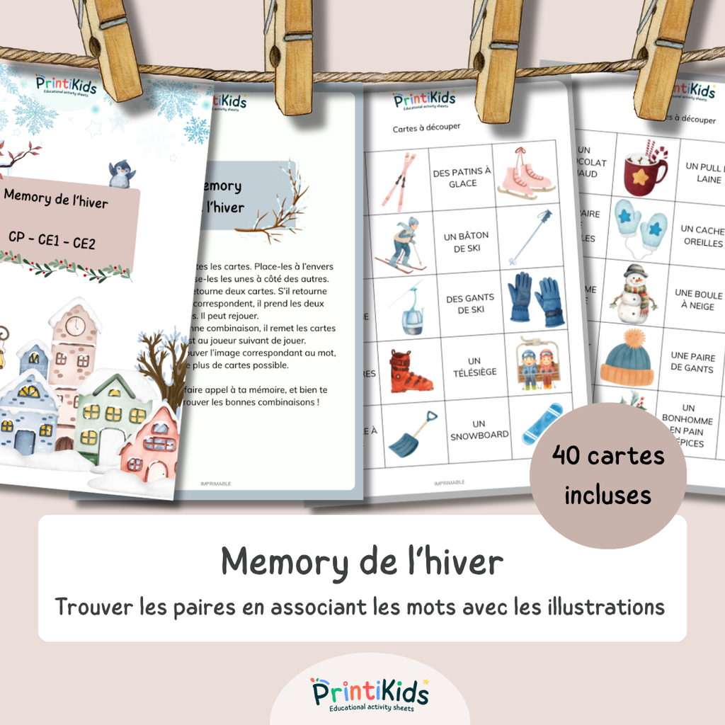 Memory de l’hiver – Jeu de lecture et vocabulaire - CP CE1