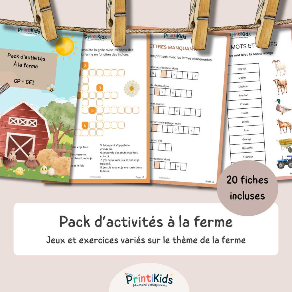 Pack activités de la ferme – Pack de jeux éducatifs et fiches pédagogiques - CP CE1