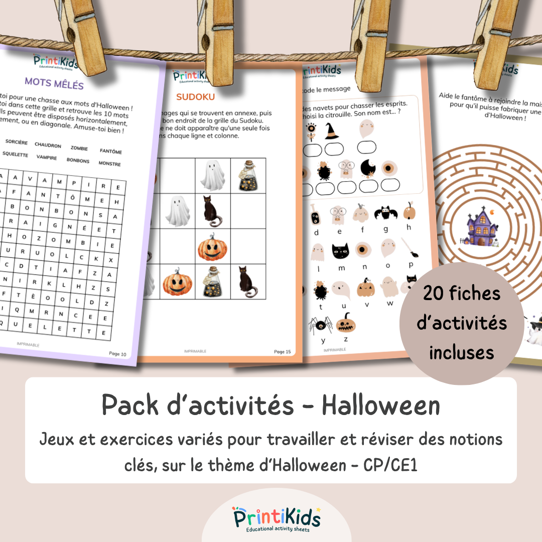 Pack d’activités Halloween – 20 activités éducatives – CP CE1