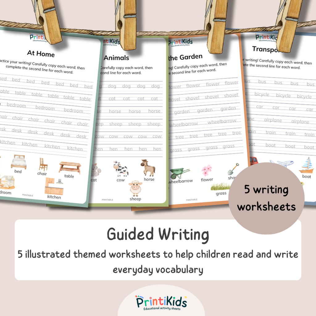 Guided Writing Worksheets – Everyday Words (Ages 6–7 | Grade 1 / Year 2)