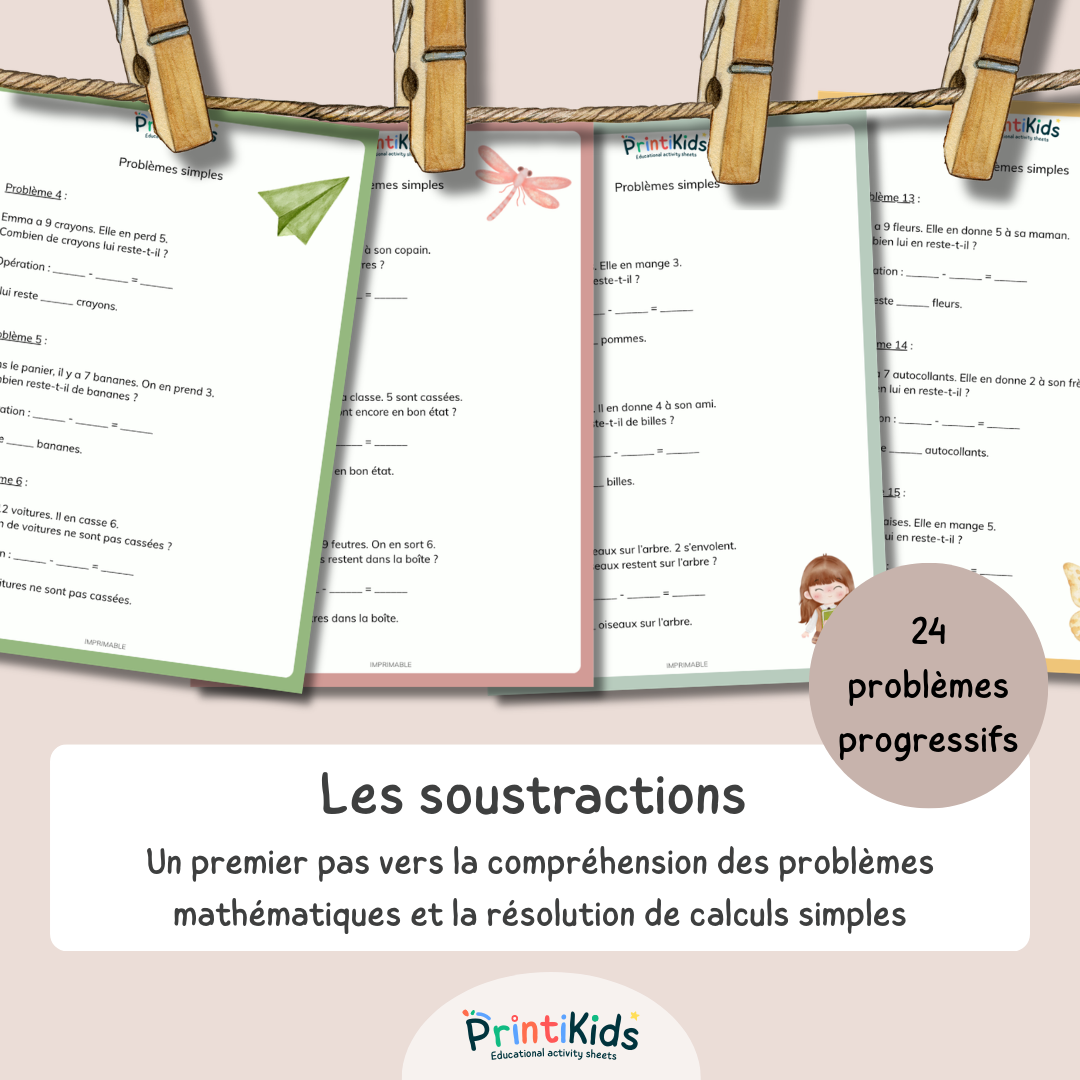 Problèmes de soustractions – 24 exercices simples et progressifs - CP CE1