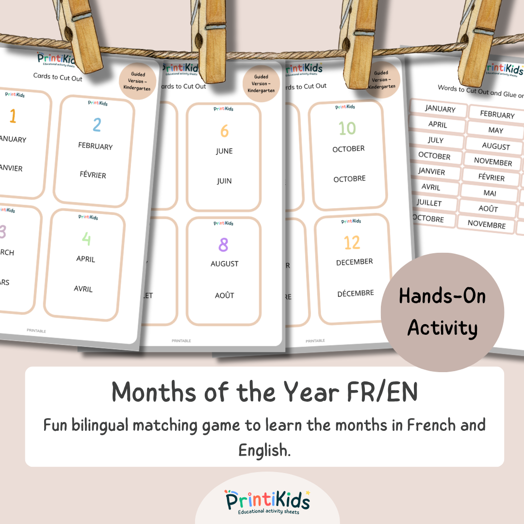 🇫🇷🇬🇧 Months of the Year French English Learning Activity - Kindergarten - Grades 1-2