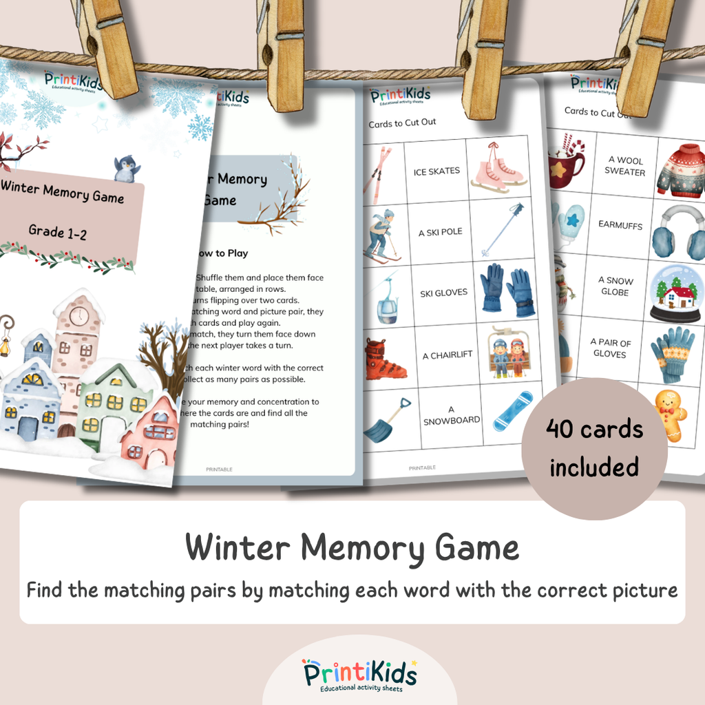Winter Memory Game – Reading & Vocabulary – Grade 1–2