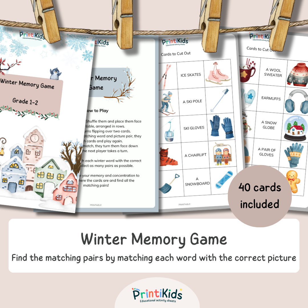 Winter Memory Game – Reading & Vocabulary – Grade 1–2