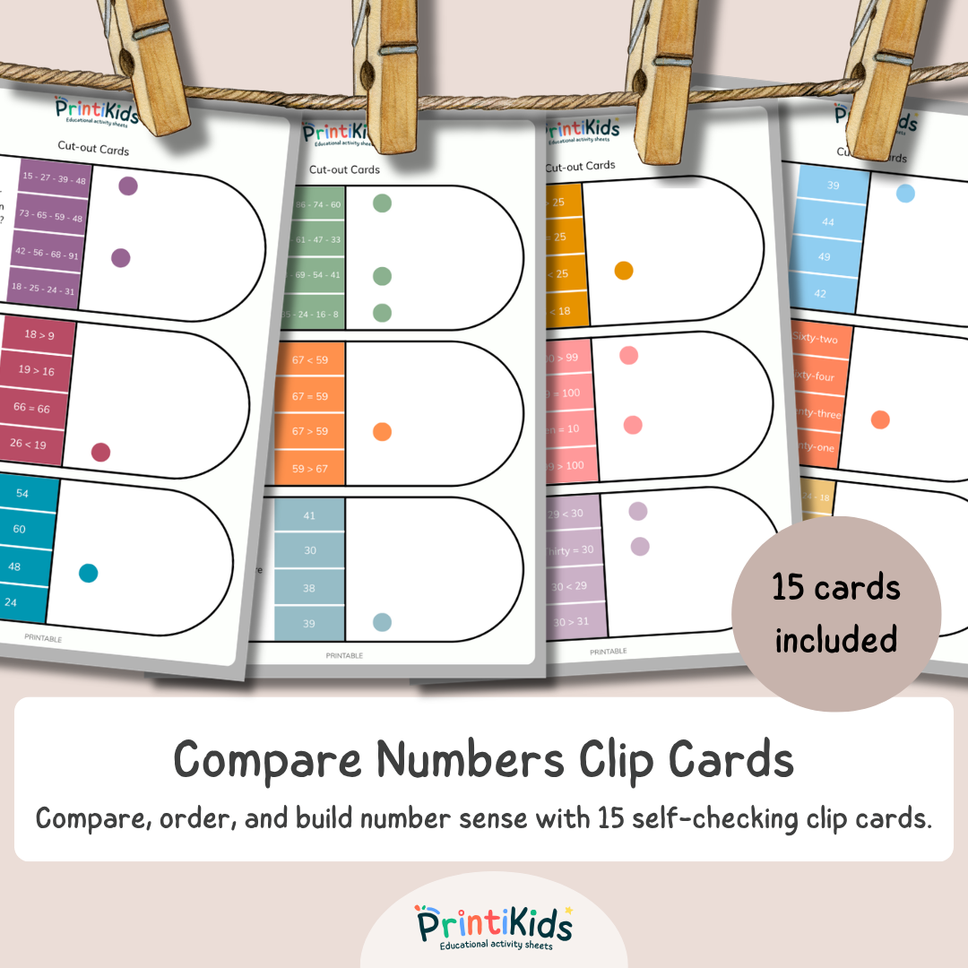 Clip Cards – Compare and Order Numbers – Grade 1