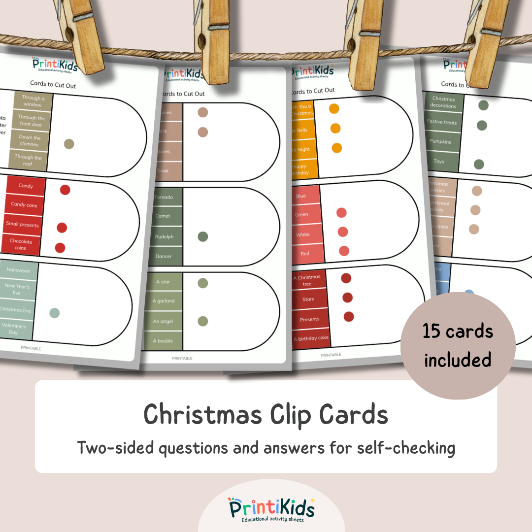 Christmas Clip Cards – Reading Comprehension & Vocabulary – Grades 1–3