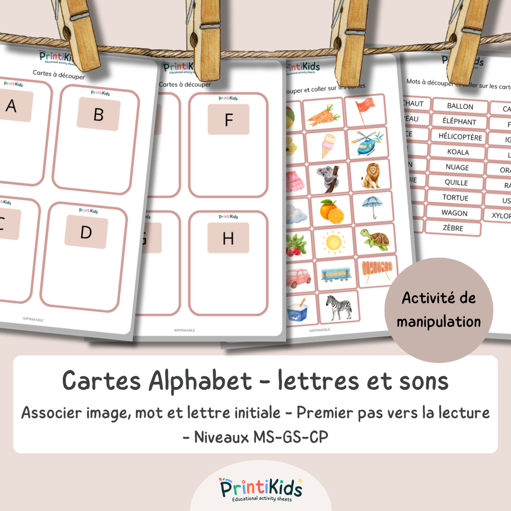 Jeu d’association alphabet – Lettres, images et premiers mots - MS-GS-CP