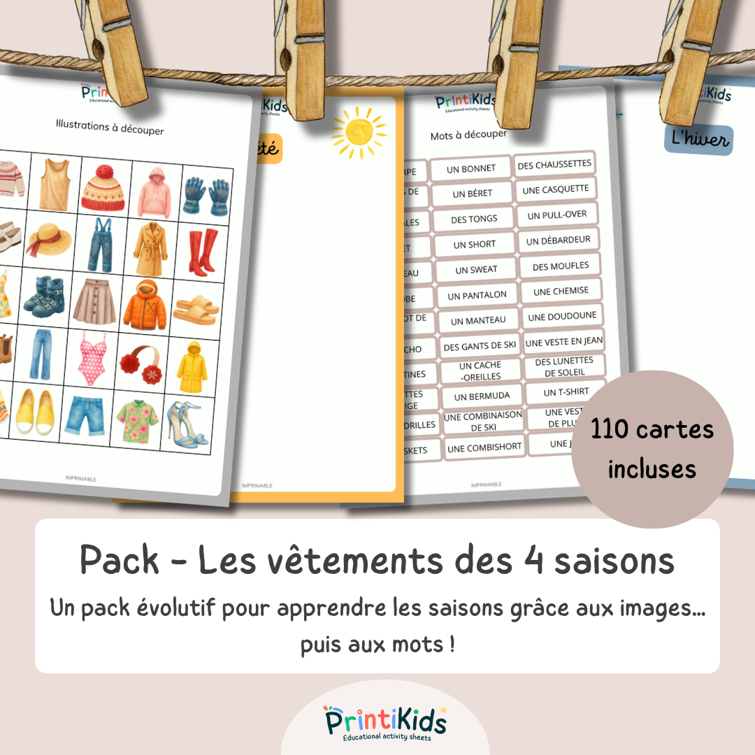 Pack vêtements des saisons à imprimer – Images + mots – GS CP