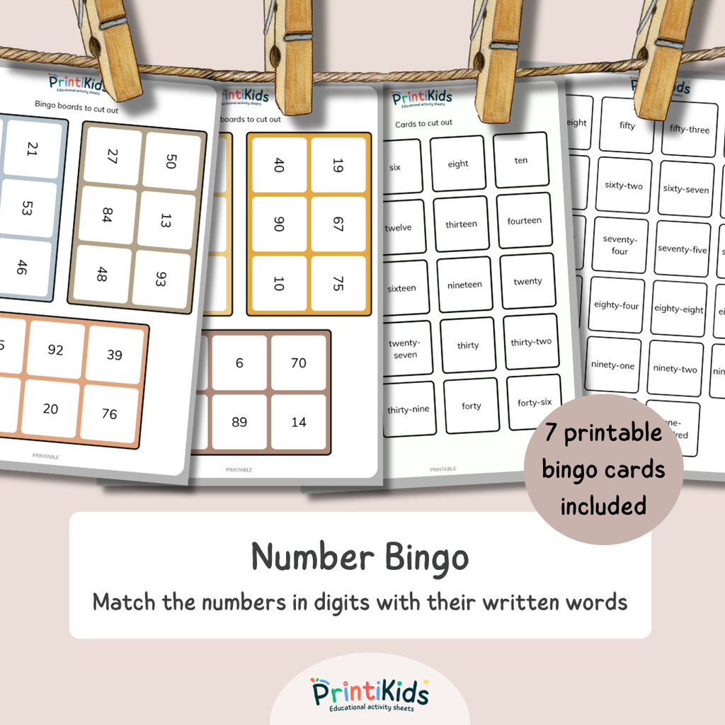 Number Bingo 1–100 – Numbers & Words Matching Game (Ages 6–9 | Grade 1–3 / Year 2–4)