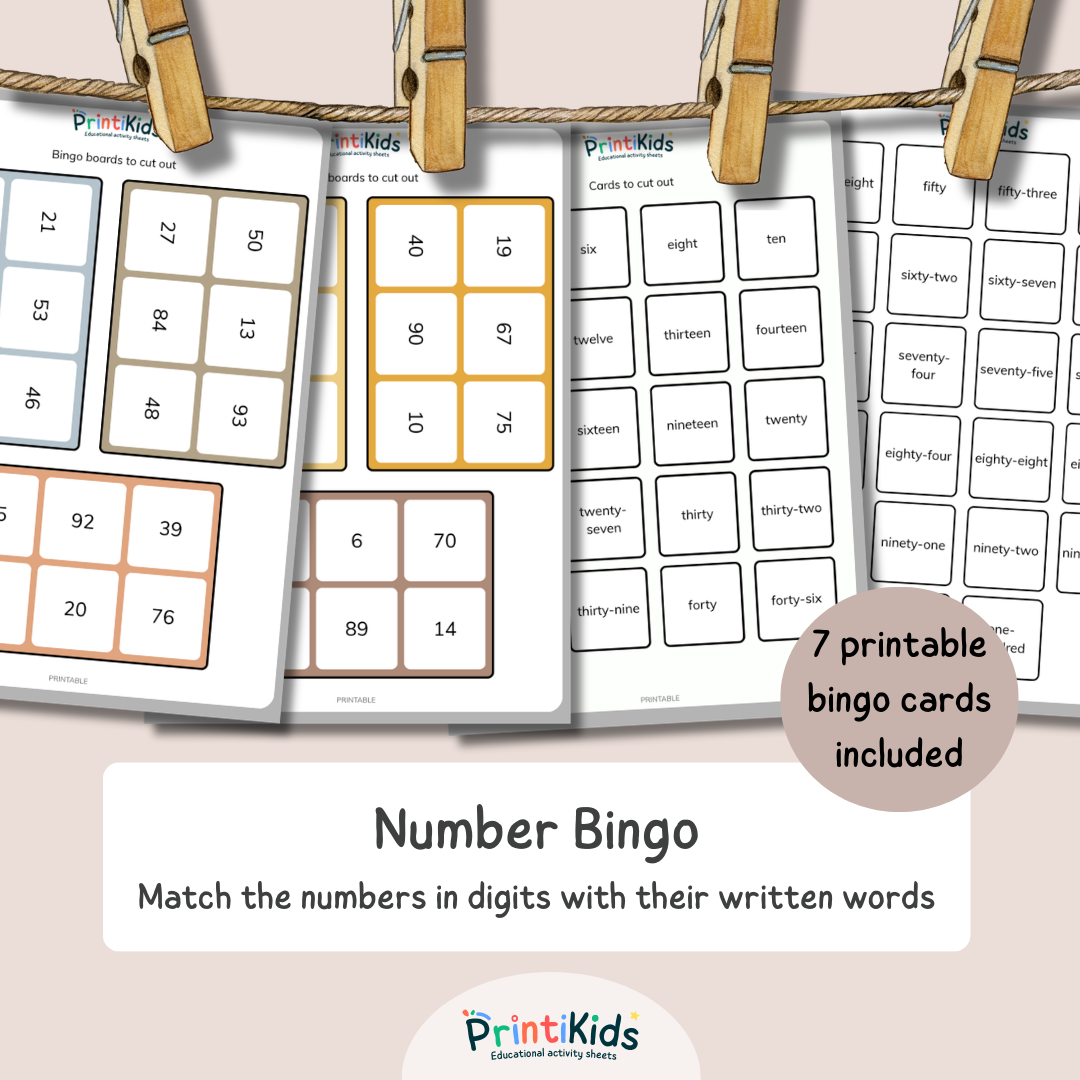 Number Bingo 1–100 – Numbers & Words Matching Game (Ages 6–9 | Grade 1–3 / Year 2–4)