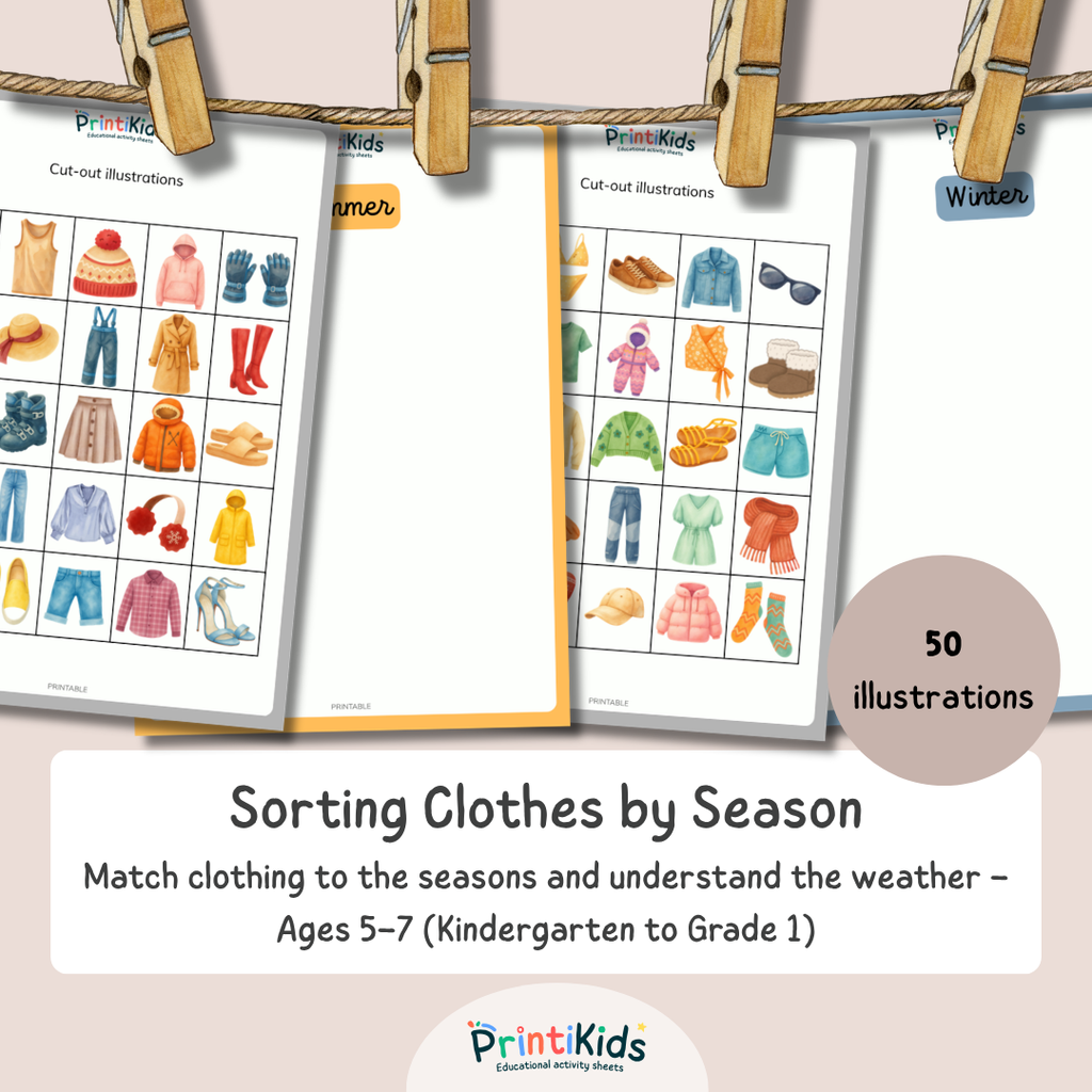 Seasonal Clothing Sorting Activity – Weather & Seasons Learning Pack (Ages 4–7 | Kindergarten–Grade 1 / Year 2)