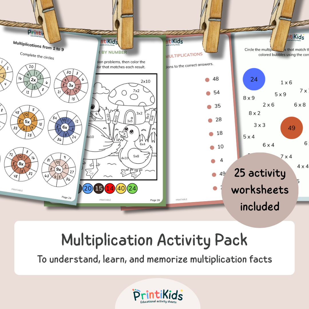 Multiplication Activities Pack – 25 Printable Pages - Ages 7–9 | Grade 2–3 | Year 3–4