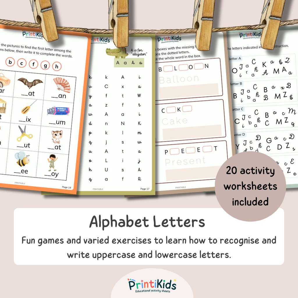 Alphabet Learning Activity Pack – Letter Recognition & Handwriting Worksheets (Ages 5–6 | Kindergarten–Grade 1 / Year 1–2)