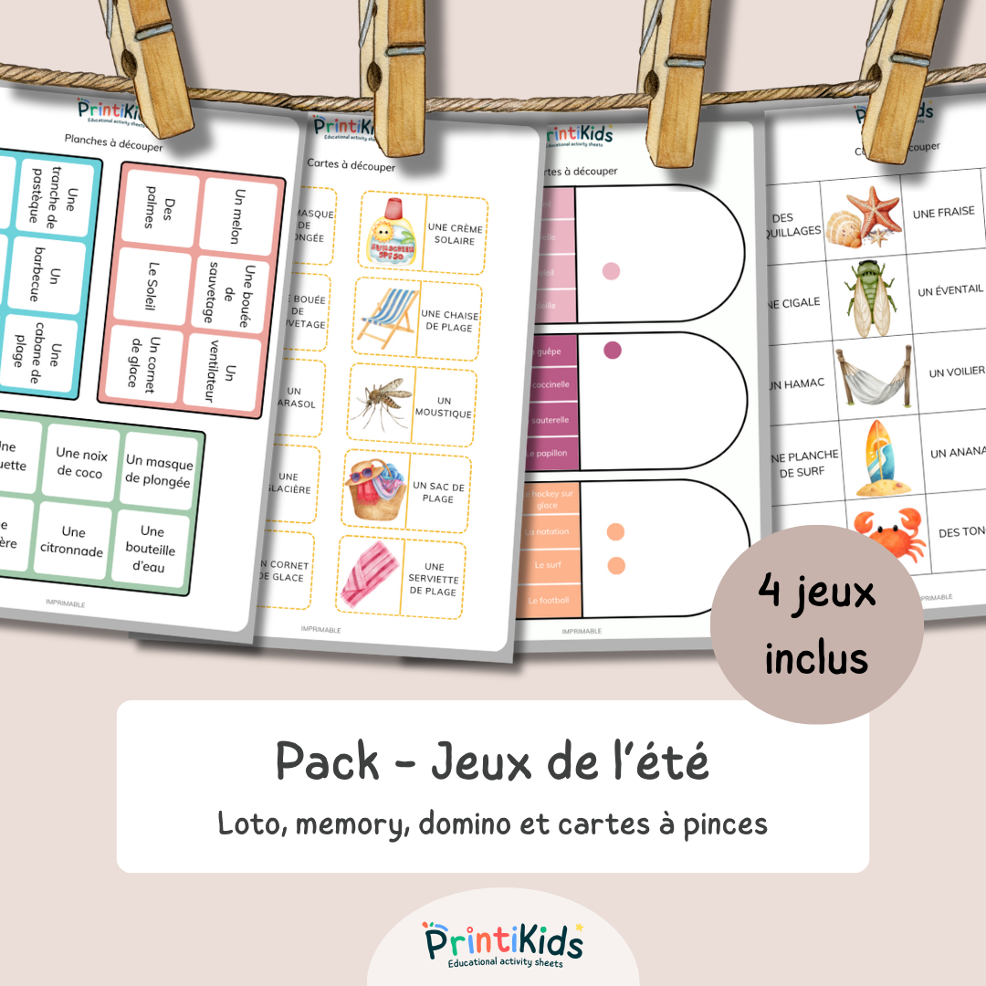 Pack jeux de l'été - 4 jeux éducatifs autour du vocabulaire - CP CE1
