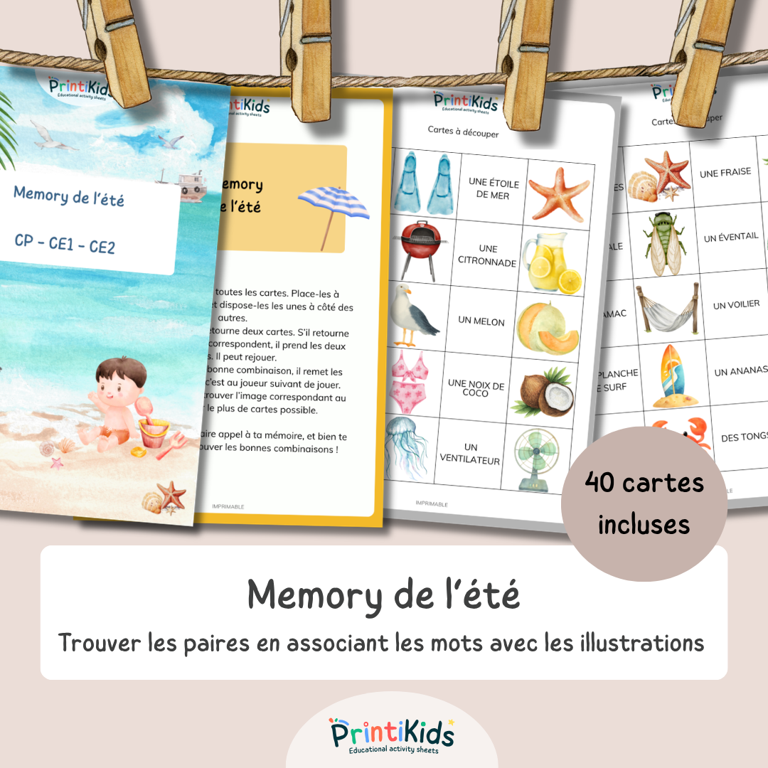 Memory de l'été – Jeu de lecture et vocabulaire - CP CE1