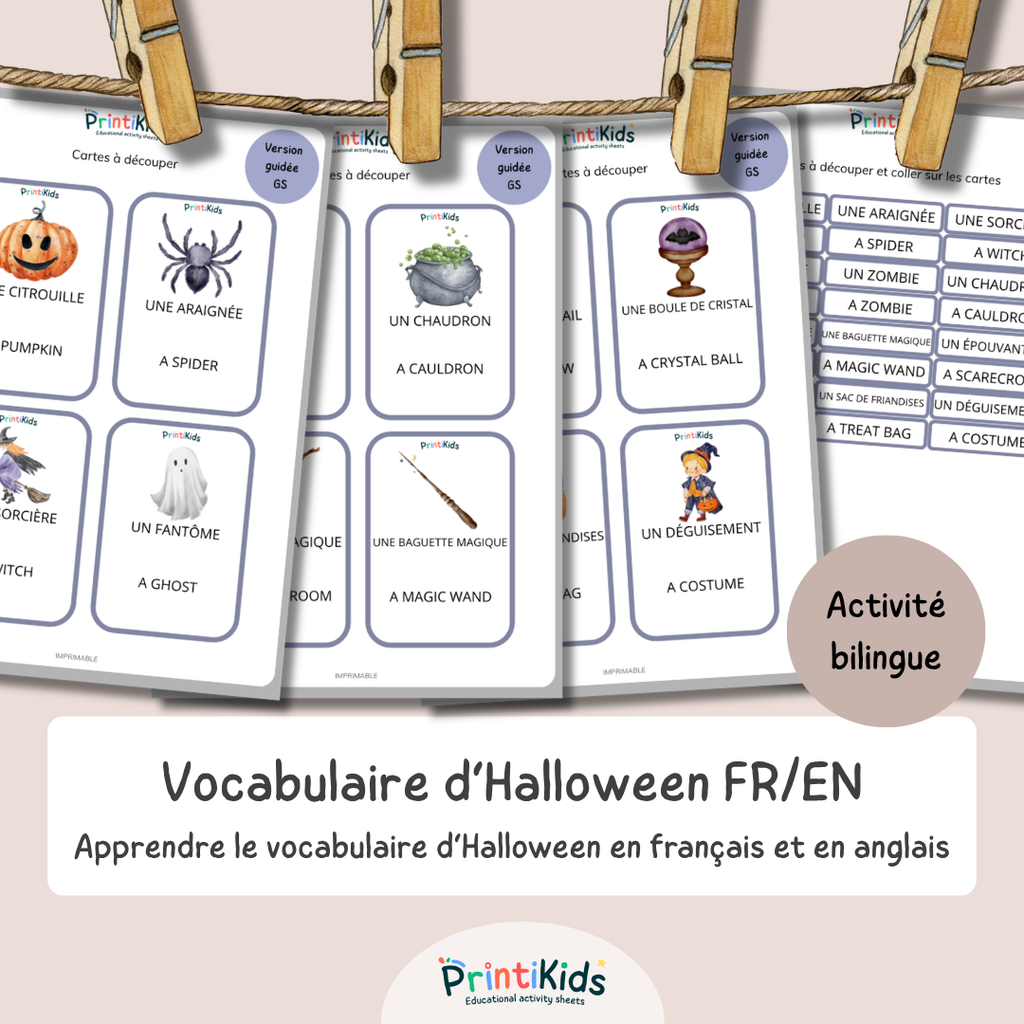 🇫🇷🇬🇧 Cartes de vocabulaire Halloween français anglais – GS CP CE1