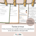 Textes à trous – Lecture et compréhension - Pack 5 fiches - CP