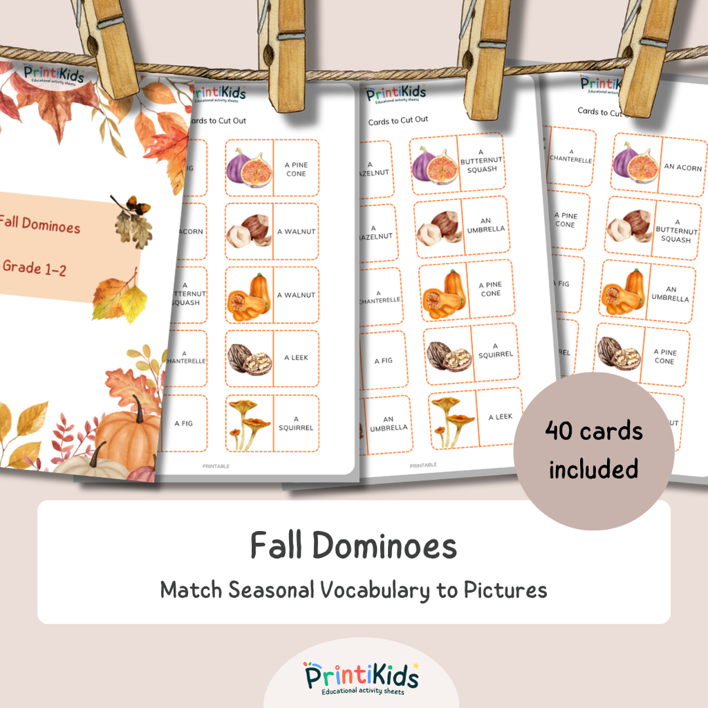 Fall Dominoes – Printable Reading & Vocabulary Game – Grade 1–2