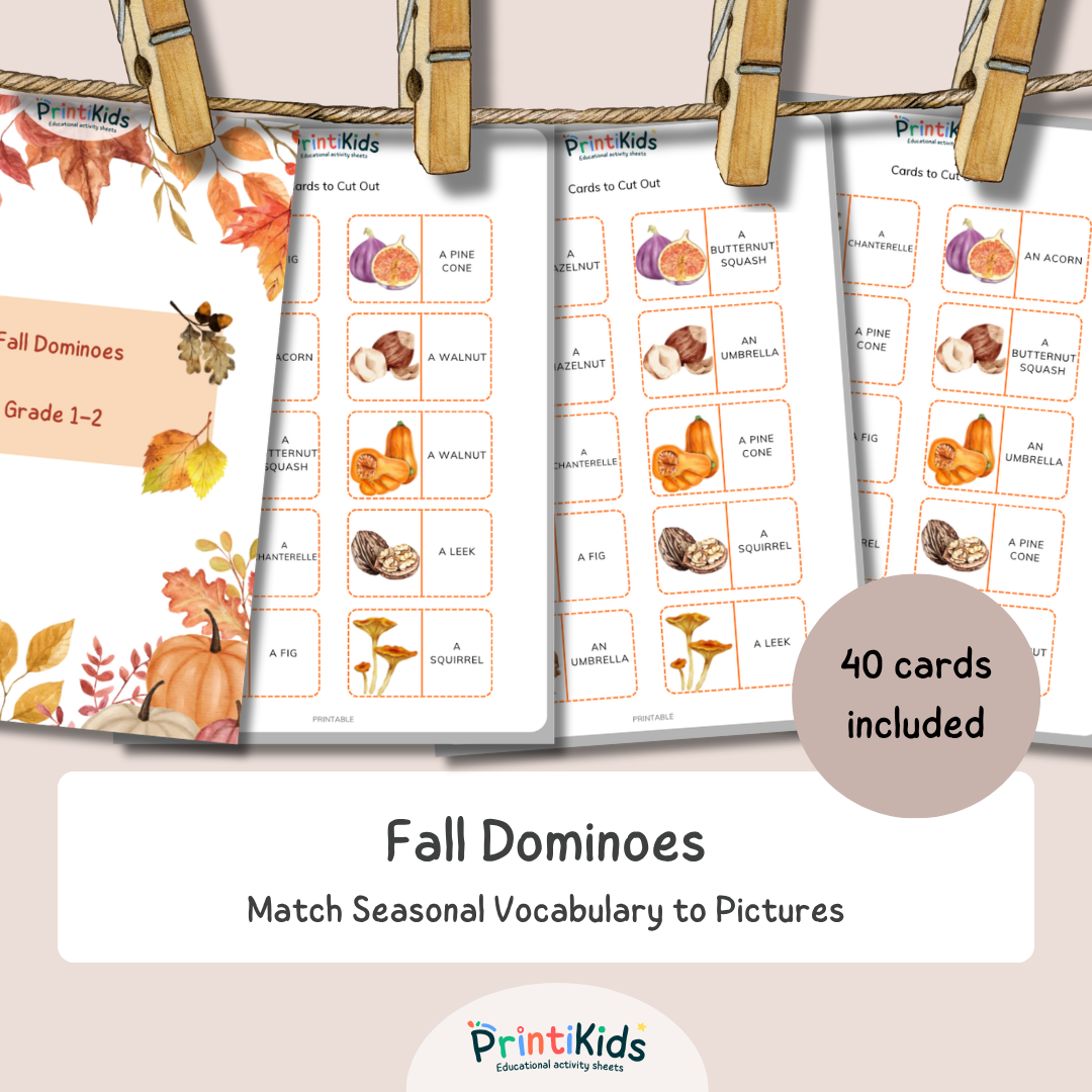 Fall Dominoes – Printable Reading & Vocabulary Game – Grade 1–2