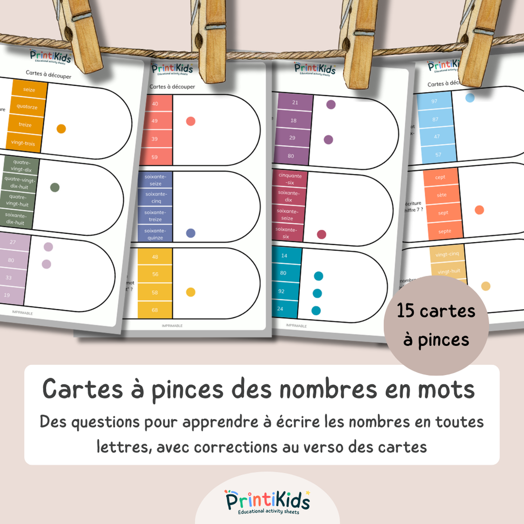 Cartes à pinces des nombres en lettres jusqu'à 100 - CP - CE1