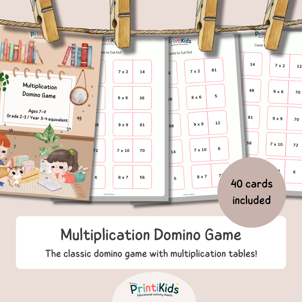 Multiplication Domino Game – Times Tables Math Activity (Ages 7–9 | Grade 2–3 / Year 3–4)