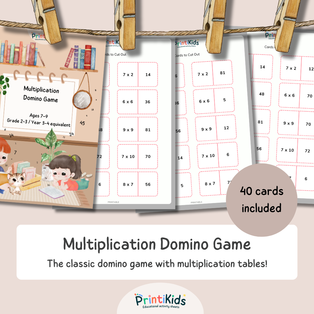 Multiplication Domino Game – Times Tables Math Activity (Ages 7–9 | Grade 2–3 / Year 3–4)