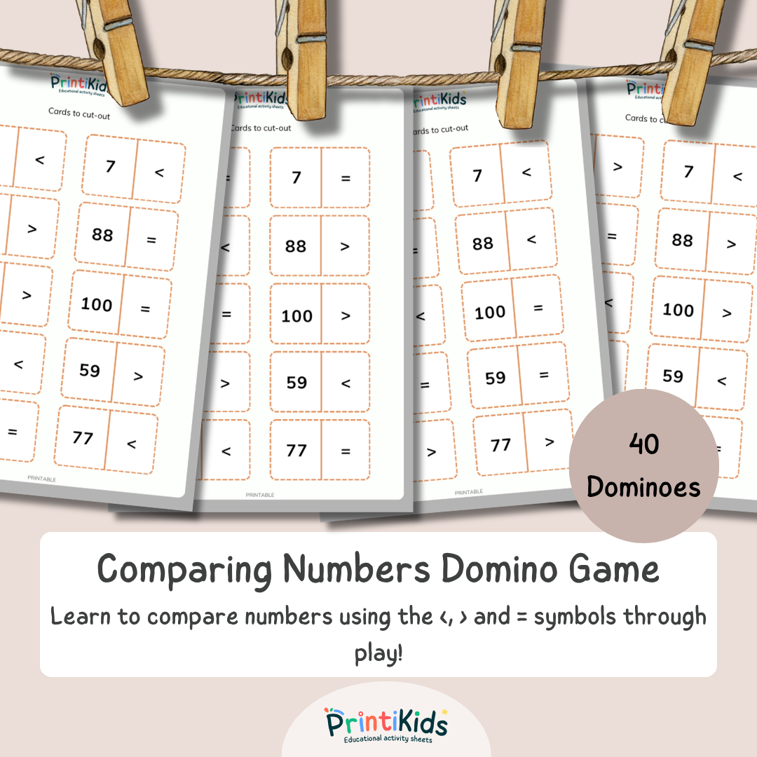 Comparing Numbers Domino Game – Learn <, > & = – Grade 1 / Year 2