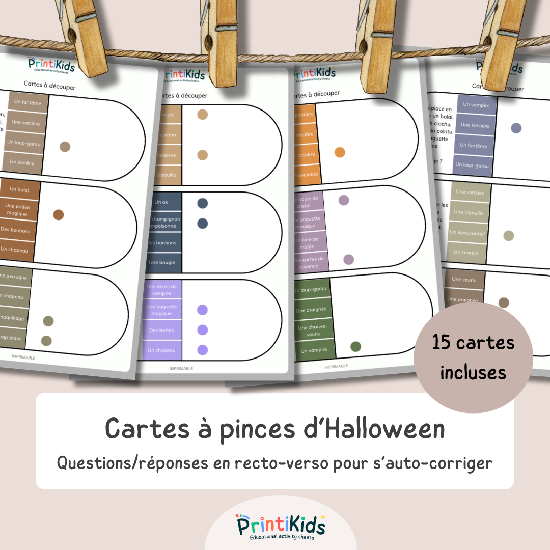 Cartes à pinces Halloween – Lecture et compréhension – CP CE1 CE2