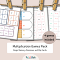 Multiplication Games Bundle Printable – 4 Fun Times Tables Activities (Ages 7–9 | Grade 2–3 / Year 3–4)