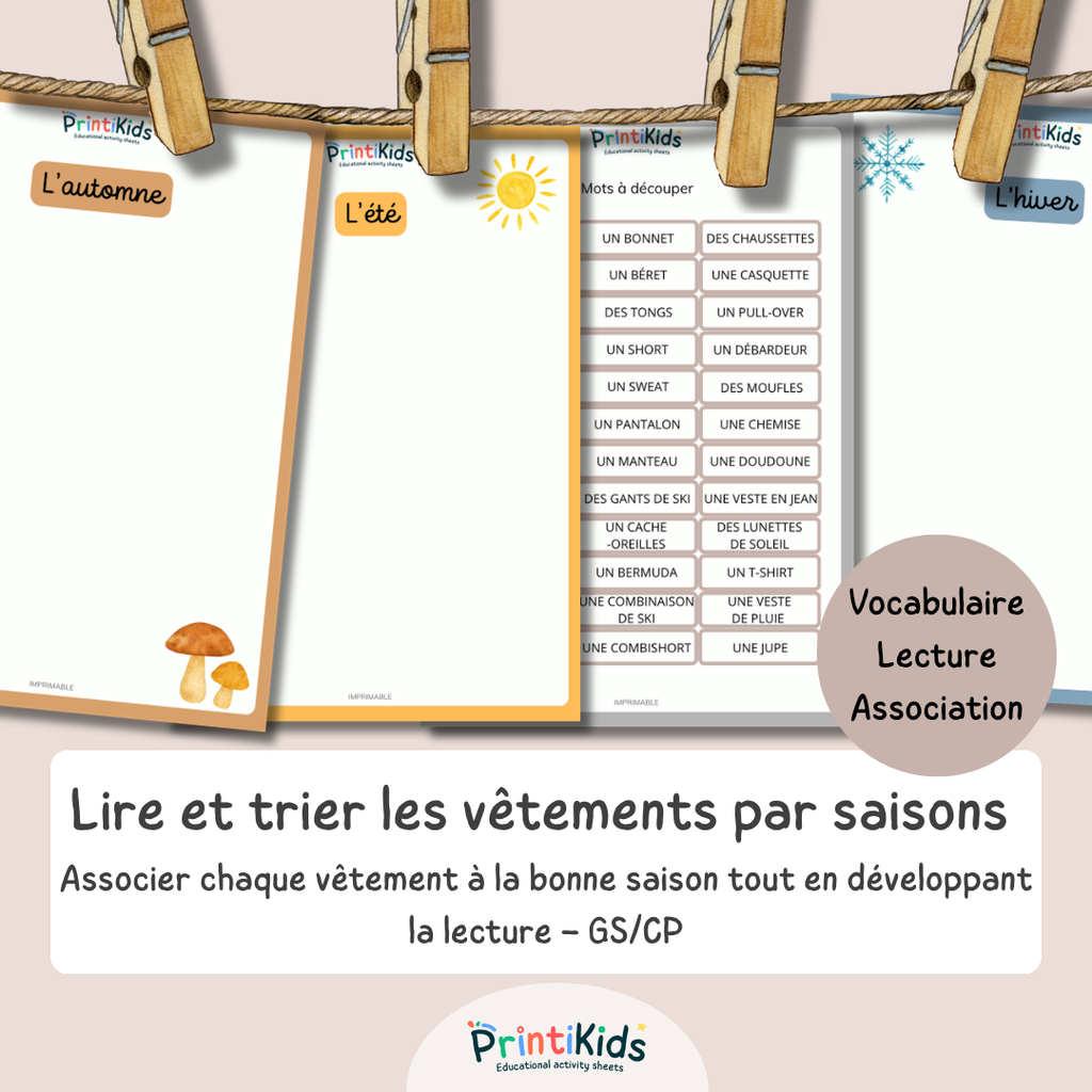 Tri des vêtements par saisons à imprimer – Lecture et vocabulaire – GS CP