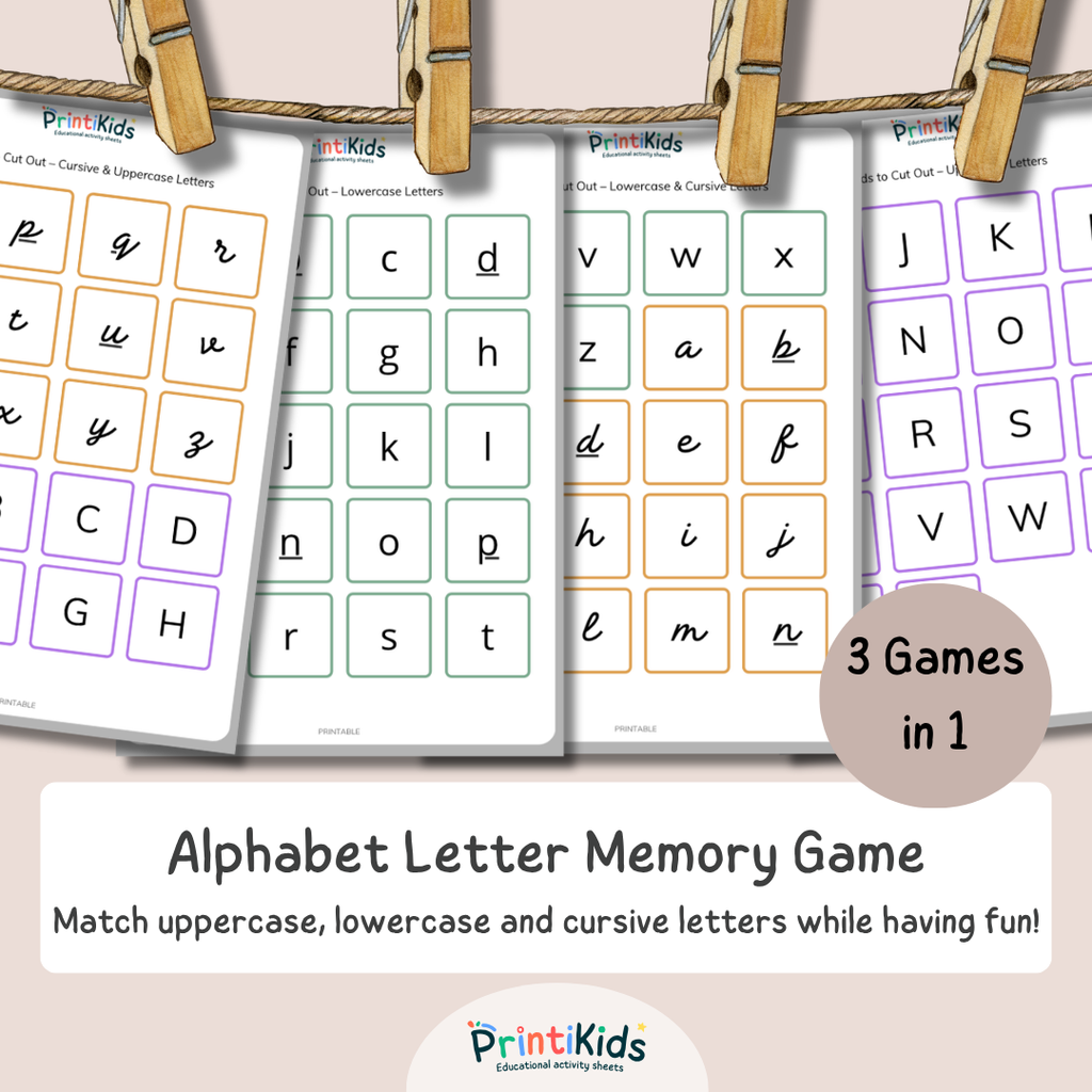 Printable Alphabet Letter Matching Game – Uppercase, Lowercase & Cursive – Preschool, Kindergarten & Grade 1