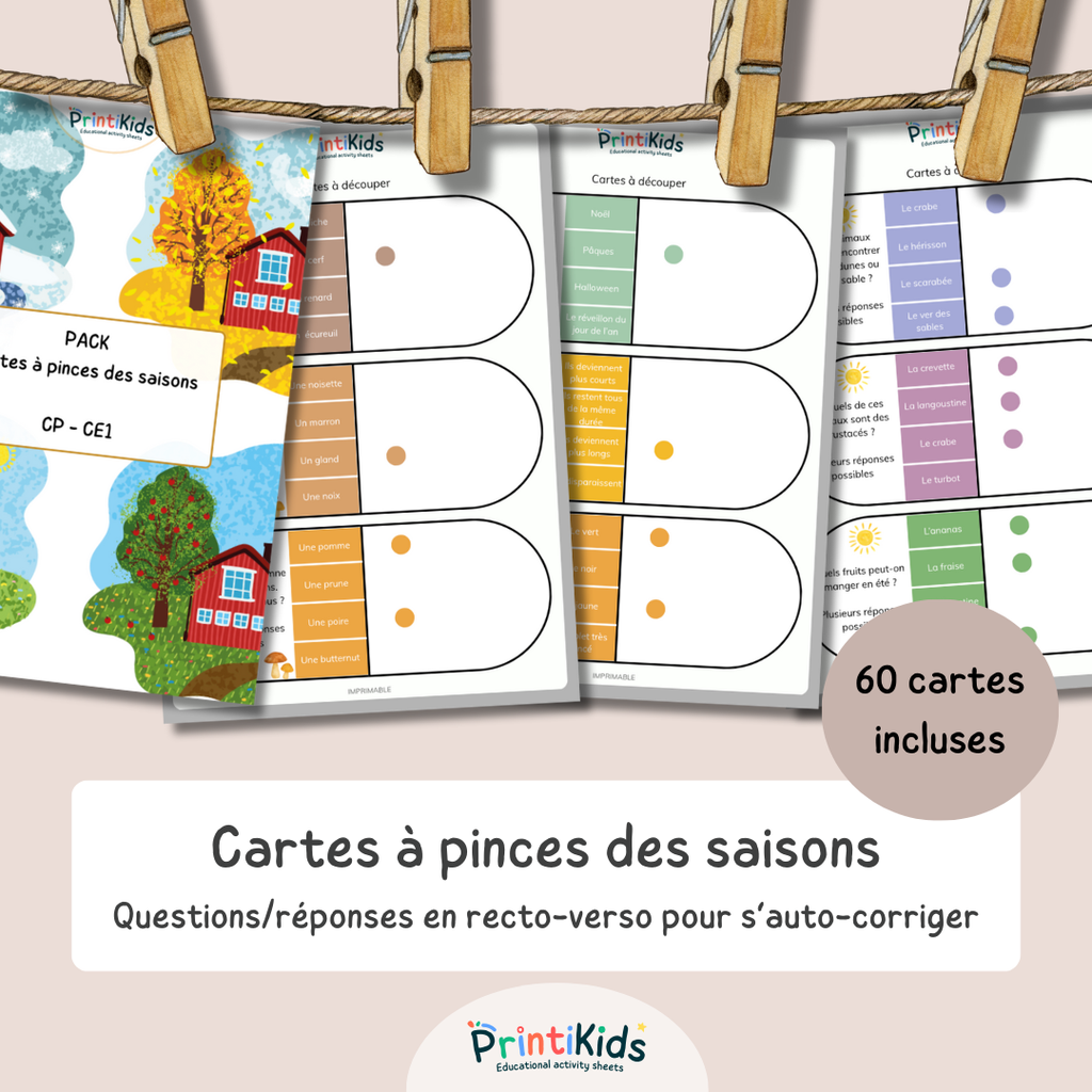 Cartes à pinces des saisons - activité autonome CP CE1