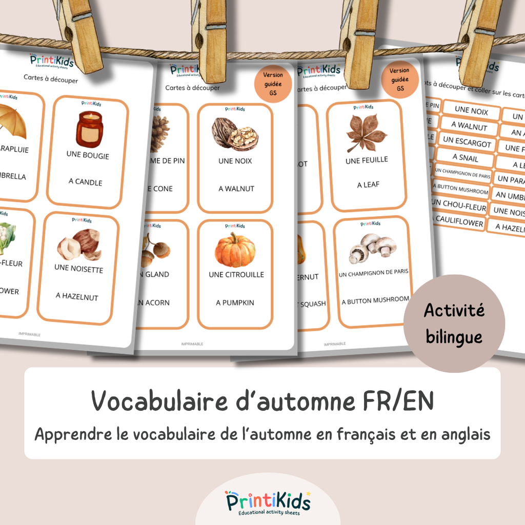 🇫🇷🇬🇧 Cartes de vocabulaire bilingues français anglais – Automne – GS CP CE1