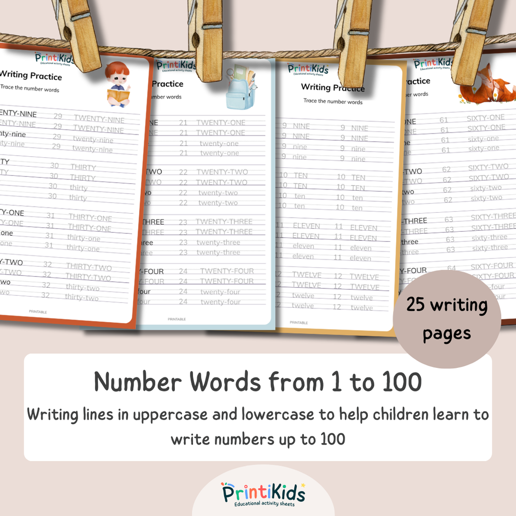 Number Words Writing Practice 1–100 – Handwriting Worksheets (Ages 6–9 | Grade 1–3 / Year 2–4)