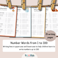 Number Words Writing Practice 1–100 – Handwriting Worksheets (Ages 6–9 | Grade 1–3 / Year 2–4)