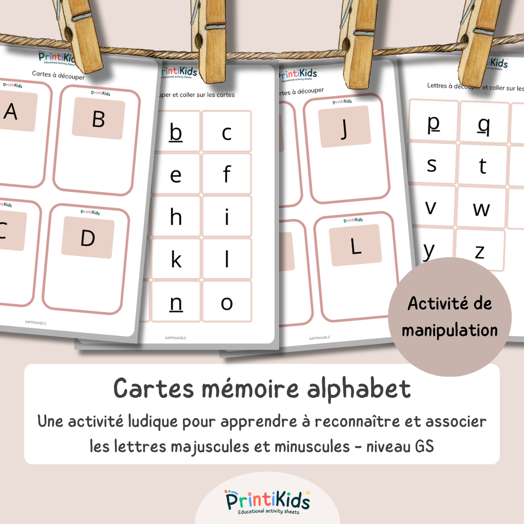 Cartes mémoire alphabet – Associer lettres majuscules et minuscules - GS