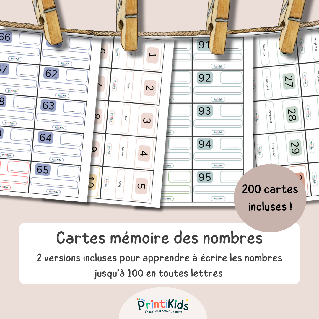 Cartes d’écriture des nombres en lettres jusqu’à 100 – 200 cartes pédagogiques - CP–CE2