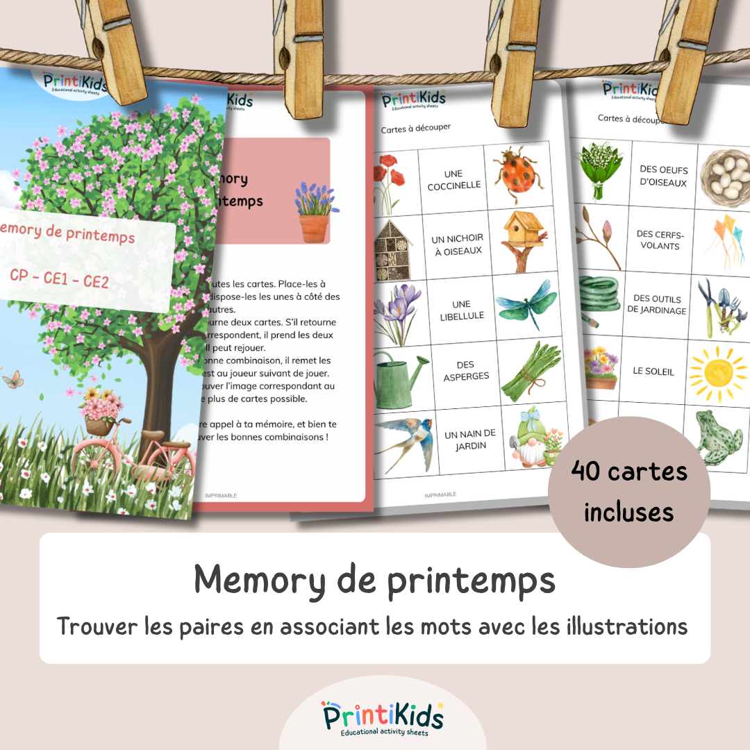 Memory du printemps – Jeu de lecture et vocabulaire CP CE1