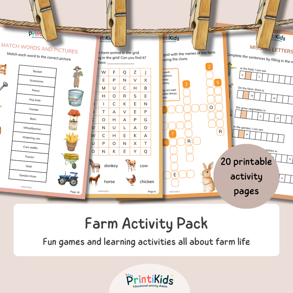 Farm Activity Pack – 20 Printable Educational Activities - Grade 1–2