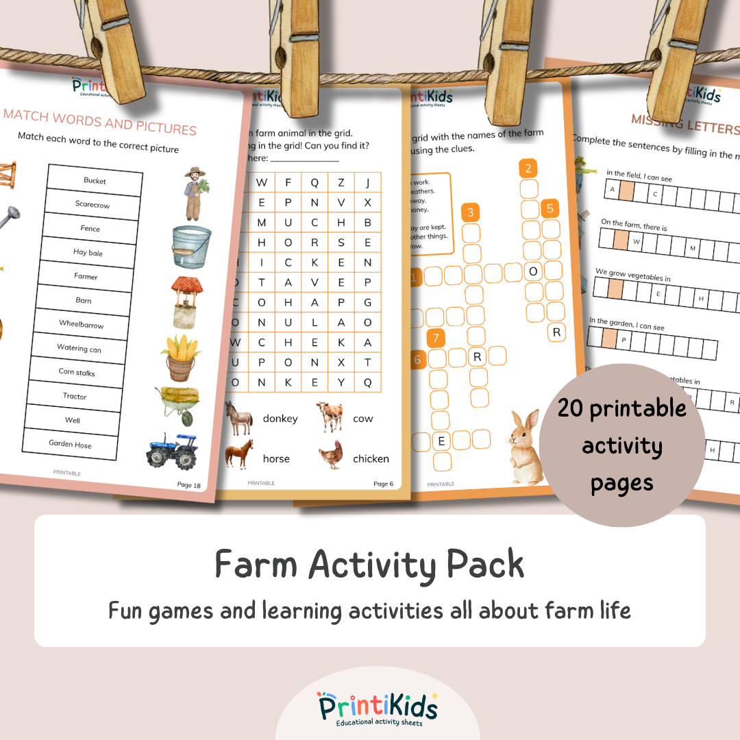 Farm Activity Pack – 20 Printable Educational Activities - Grade 1–2