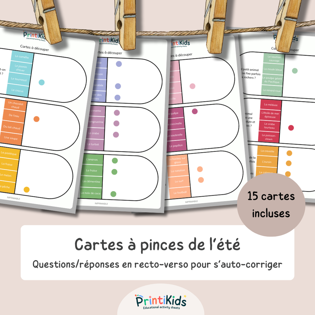 Cartes à pinces de l'été – Jeu de lecture et compréhension CP CE1 CE2