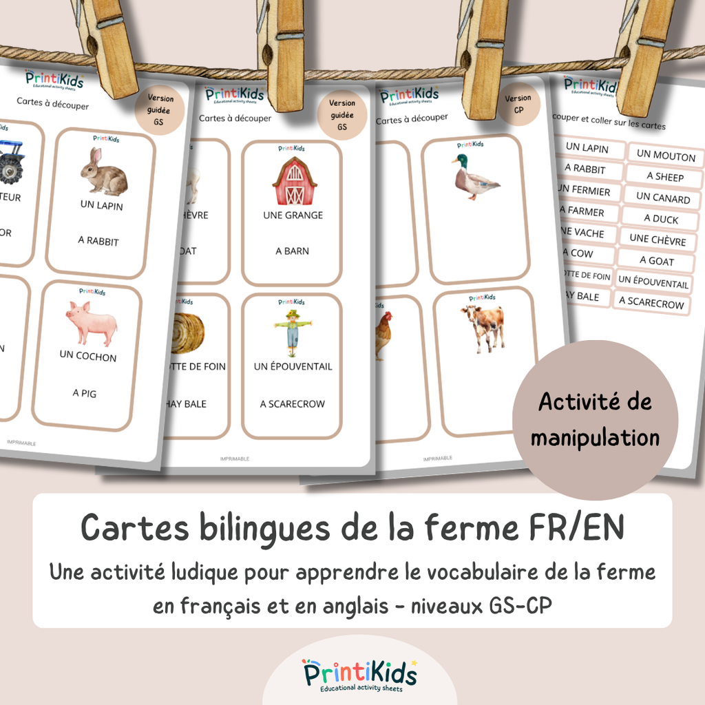 🇫🇷🇬🇧 Cartes de vocabulaire bilingues français anglais – La ferme – GS CP CE1