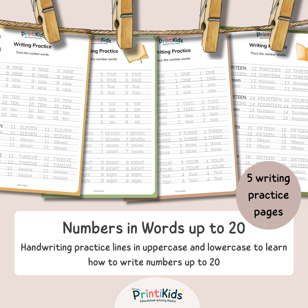 Number Words Writing Practice 1–20 – Handwriting Worksheets (Ages 6–7 | Grade 1–2 / Year 2–3)