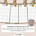 Number Words Writing Practice 1–20 – Handwriting Worksheets (Ages 6–7 | Grade 1–2 / Year 2–3)