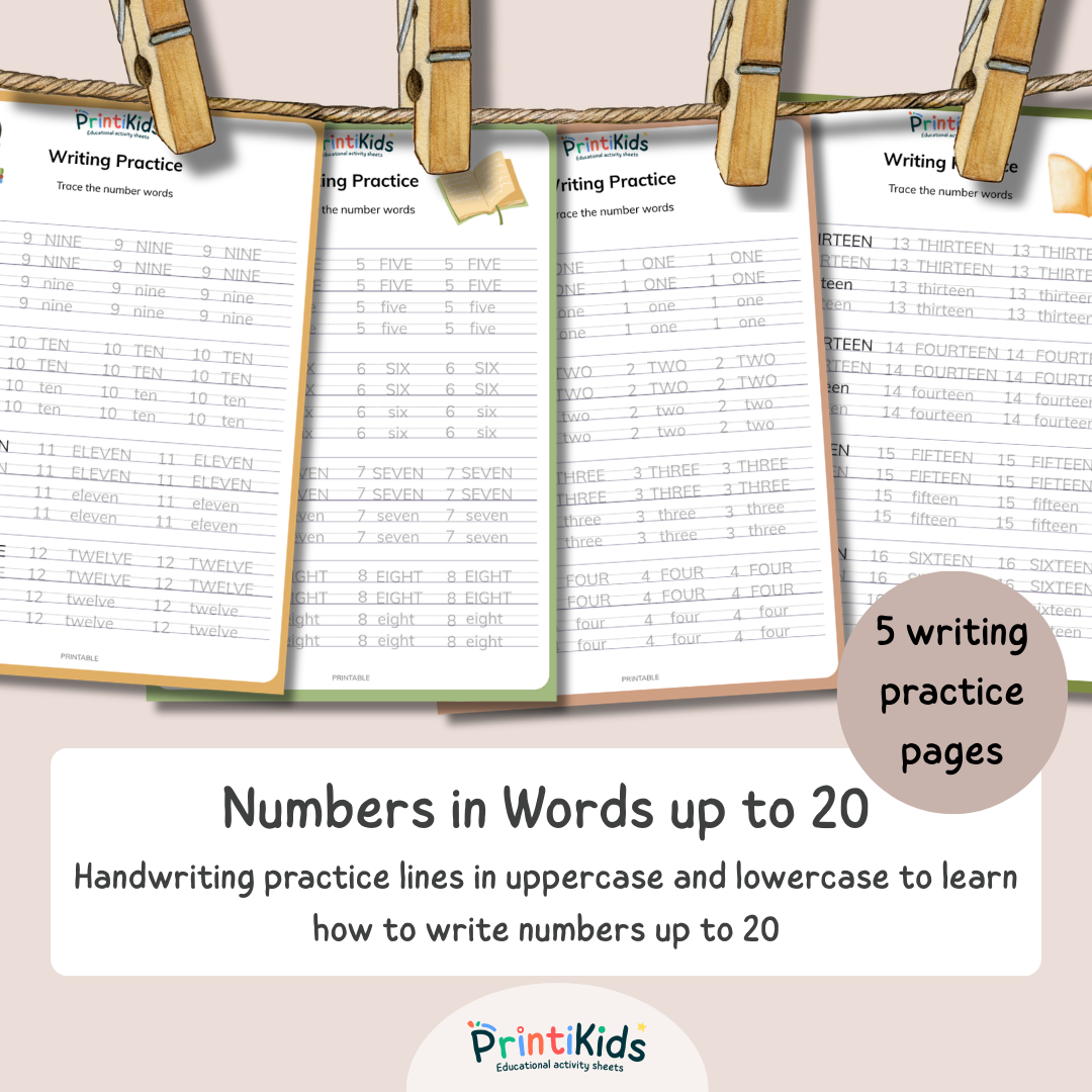 Number Words Writing Practice 1–20 – Handwriting Worksheets (Ages 6–7 | Grade 1–2 / Year 2–3)