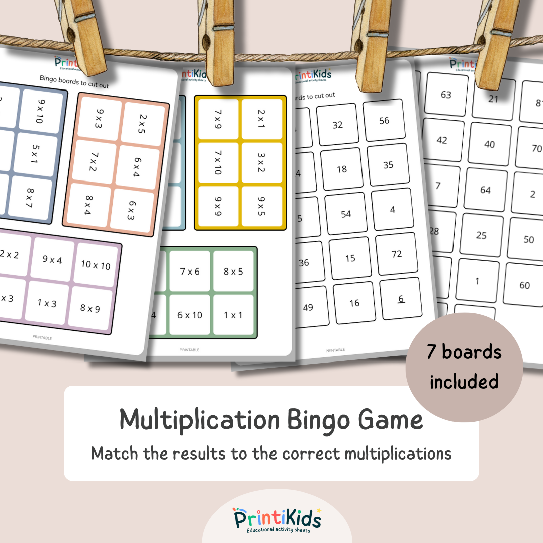 Multiplication Bingo Game – 7 Printable Boards