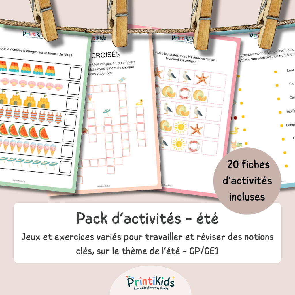 Pack d'activités été – 20 activités ludiques pour réviser en s'amusant - CP CE1