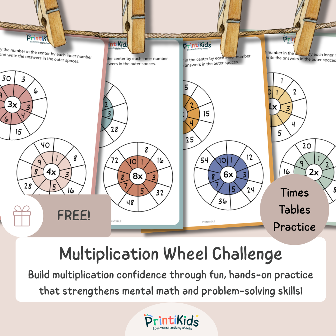 FREE Multiplication Wheels Worksheets for Kids – Visual Times Tables Practice - Grades 2-3