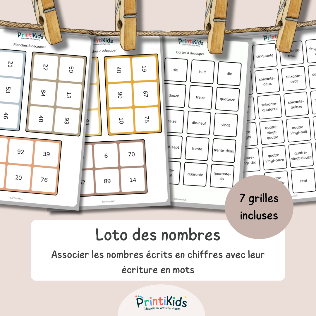 Loto des nombres en lettres jusqu'à 100 - CP - CE1